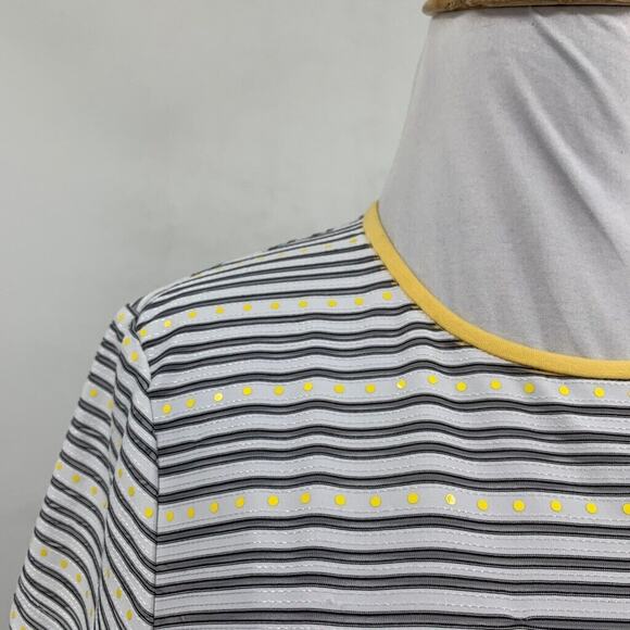 Vintage St John T Shirt Womens P Petite Sport Marie Gray Striped Dotted Crop Tee - Picture 4 of 15